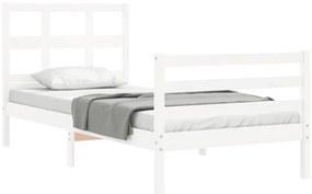 Estrutura cama de solteiro c/ cabeceira madeira maciça branco