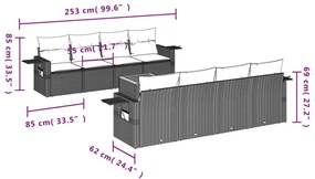 9 pcs conjunto de sofás p/ jardim com almofadões vime PE bege