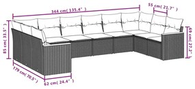 10 pcs conjunto de sofás p/ jardim com almofadões vime PE bege