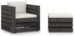 2 pcs conj. lounge jardim + almofadões madeira impreg. cinzento