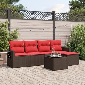 vidaXL 6 pcs conjunto de sofás jardim c/ almofadões vime PE castanho