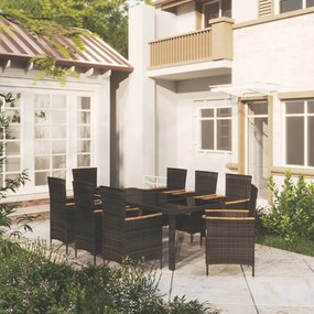 vidaXL 9 pcs conjunto jantar exterior com almofadões vime PE preto