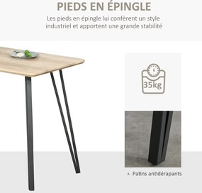 Mesa de jantar de design industrial com tampo grande (CADEIRAS NÃO INCLUÍDAS), 120 x 60 x 75 cm, pés de metal preto em forma de agulha, MDF com acabam