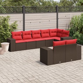 vidaXL 8 pcs conjunto sofás de jardim c/ almofadões vime PE castanho