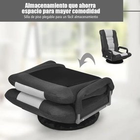 Sofá-cadeira rebatível ajustável em 6 posições com base giratória de 360° para ler e relaxar 61-87 x 55 x 75 cm Cinzento