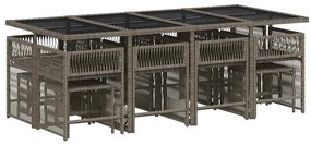 13 pcs conjunto jantar p/ jardim c/ almofadões vime PE cinzento