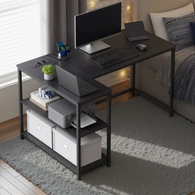 Secretária com espaço de arrumação em L 120 x 80 x 76 cm, prateleira ajustável em altura Preto