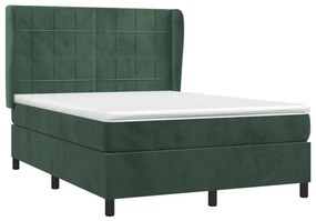 Cama com molas/colchão 140x200 cm veludo verde-escuro