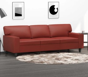 vidaXL Sofá de 3 lugares 180 cm couro artificial vermelho tinto