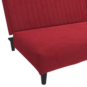 Sofá-cama de 2 lugares veludo vermelho tinto