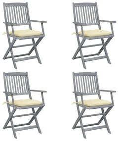 vidaXL Cadeiras exterior dobráveis c/ almofadões 4 pcs acácia maciça