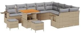 Conjunto de Sofá de Jardim de 12 Peças com Almofadas Bege Rattan Sinté