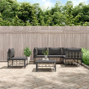 vidaXL 6 pcs conjunto lounge de jardim c/ almofadões vime PE antracite