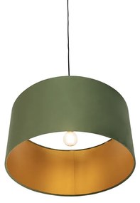 Candeeiro de suspensão com abajur de veludo verde com dourado 50 cm - Combi Country / Rústico