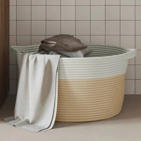 vidaXL Cesto de arrumação Ø40x25 cm algodão bege e branco