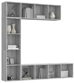 3 pcs conjunto estante/móvel TV 180x30x180 cm cinzento sonoma