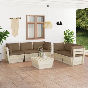 vidaXL 6 pcs conjunto lounge de paletes + almofadões madeira de abeto