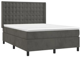 Cama box spring c/ colchão/LED 140x200cm veludo cinzento-escuro