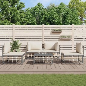 vidaXL 5 pcs conjunto lounge de jardim c/ almofadões vime PE antracite
