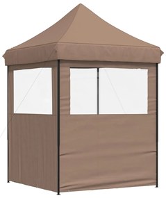 Tenda p/ festas pop-up dobrável com 2 paredes laterais castanho