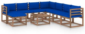 9 pcs conjunto lounge para jardim com almofadões azuis