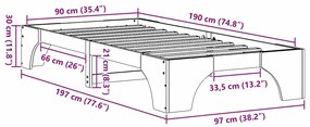 Cama 90x190 cm em Madeira de Pinho Sólida