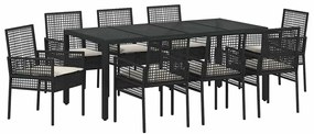 Conjunto de Jantar para Jardim 9 pcs Preto 190 x 90 x 75 cm