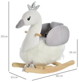 Cavalo de balanço para bebê acima de 18 meses em forma de cisne com som 60x33x59 branco e cinza