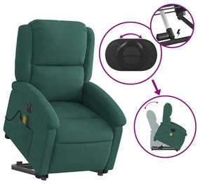 Poltrona massagens elevatória elétrica veludo verde-escuro