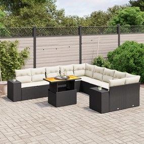 11 pcs conjunto sofás de jardim c/ almofadões vime PE preto