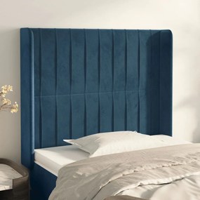 Cabeceira cama c/ abas veludo 93x16x118/128 cm azul-escuro