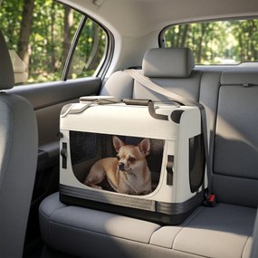 Transportadora Macia para Cães de Pequeno Porte Dobrável com Tigela em Tecido Oxford Cinza Claro