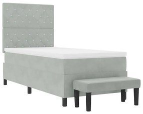 Cama Box Spring com Colchão &amp; Banco Cinzento-claro 90x200 cm Veludo