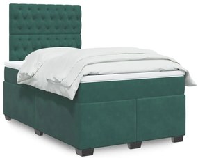 Cama boxspring com colchão 120x200 cm veludo verde-escuro