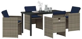 Conjunto de Jantar de Jardim com 5 Peças e Almofadas Cinzas em Rattan