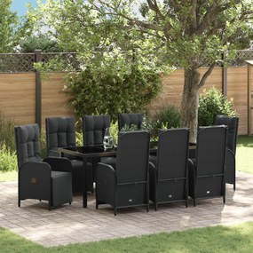 vidaXL Conjunto de Jantar de Jardim com Almofadas Pretas de Rattan Poliéster