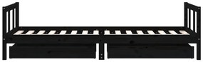Estrutura cama infantil c/ gavetas 90x200 cm pinho maciço preto