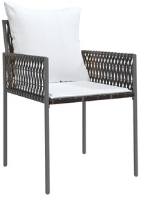 Conjunto de Jantar de Jardim de 5 Peças com Almofadas Marrom em Rattan
