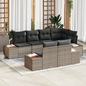 vidaXL Conjunto de Sofá de 7 Peças com Almofadas Cinza Rattan Acácia