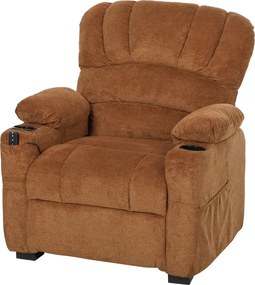 Poltrona Relax Reclinável Elétrica com Função Memória Apoia-Pés Controlo Remoto Bolsos Laterais Porta USB Porta-Copos Castanho