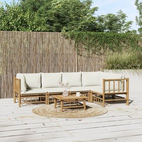 vidaXL 6 pcs conjunto lounge de jardim bambu c/ almofadões branco nata