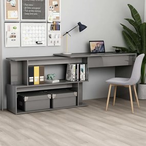 vidaXL Secretária canto 200x50x76 cm contraplacado cinzento brilhante