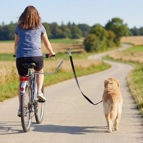 Trela para cães para andar de bicicleta, 180 cm, em aço inoxidável, fixação rápida, mola amortecedora, correia ajustável, prateada