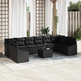 Conjunto de Jantar de Jardim de 11 Peças com Almofadas Bege em Rattan