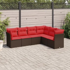 vidaXL 6 pcs conjunto de sofás jardim c/ almofadões vime PE castanho