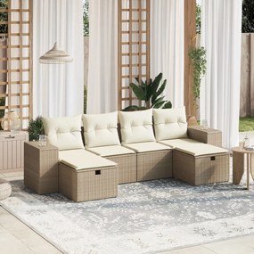 6 pcs conjunto de sofás p/ jardim com almofadões vime PE bege