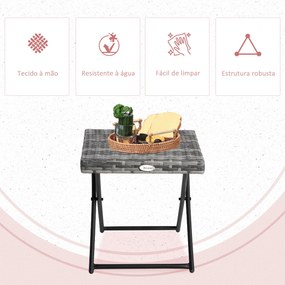 Mesa de Jardim em Vime Sintético Mesa Dobrável com Pés Cruzados e Estrutura de Aço para Pátio Varanda 40x40x40 cm Cinza