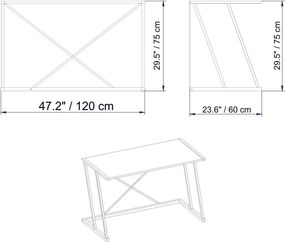 Secretária de Estudo Anemon – Branca e Dourada – 120x75x60 cm