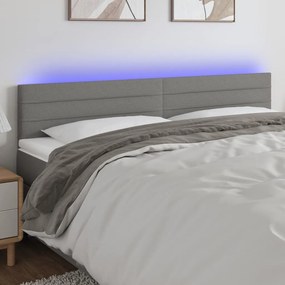 Cabeceira de cama c/luzes LED tecido 160x5x78/88cm cinza-escuro