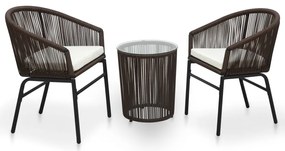 3 pcs conjunto de bistrô com almofadões vime PE castanho
